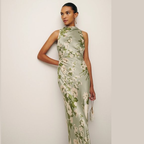 Reformation Anaiis Silk Dress | Tarragon - Picture 4 of 7